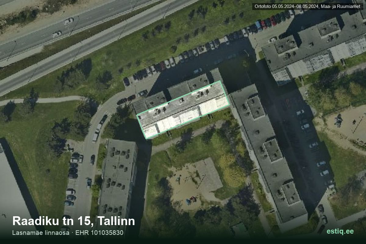 Raadiku tänav 15, Tallinn – hoone aerofoto, kontuur ehitisregistri (EHR) andmetest