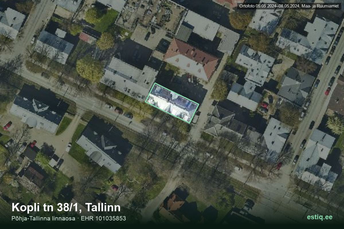 Kopli tänav 38/1, Tallinn – hoone aerofoto, kontuur ehitisregistri (EHR) andmetest