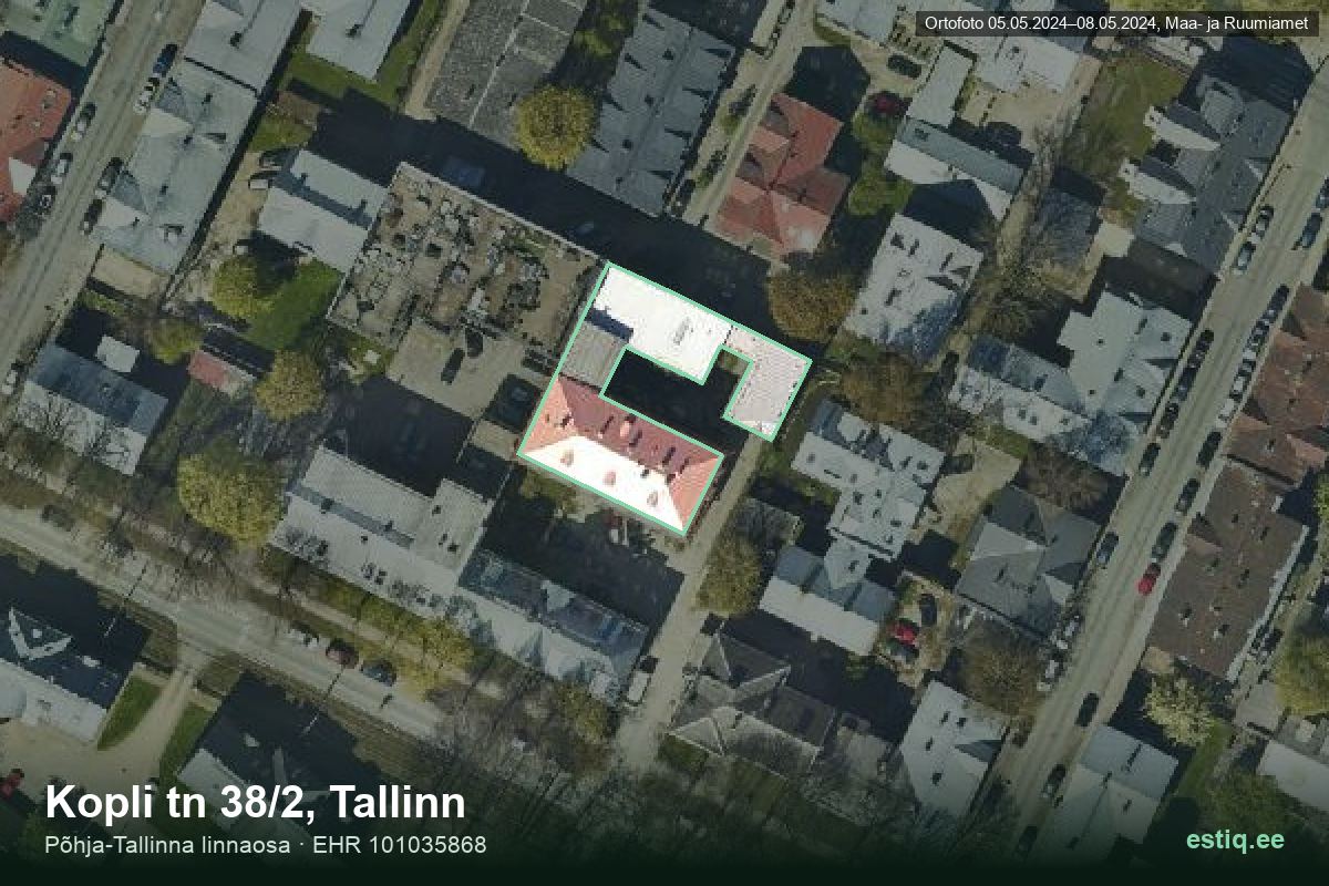 Kopli tänav 38/2, Tallinn – hoone aerofoto, kontuur ehitisregistri (EHR) andmetest