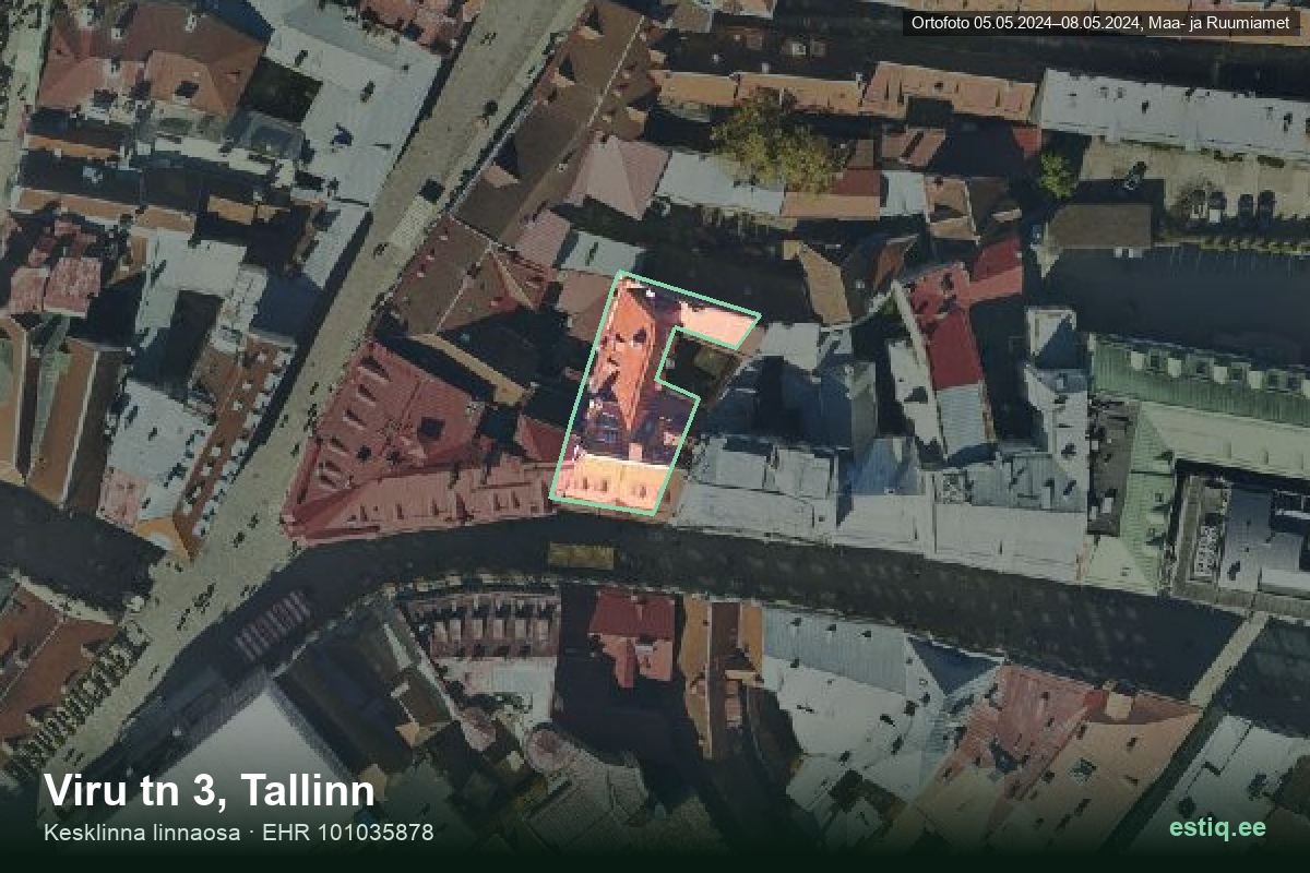 Viru tänav 3, Tallinn – ilmakuva rakennuksesta, ääriviiva rakennusrekisteristä (EHR)