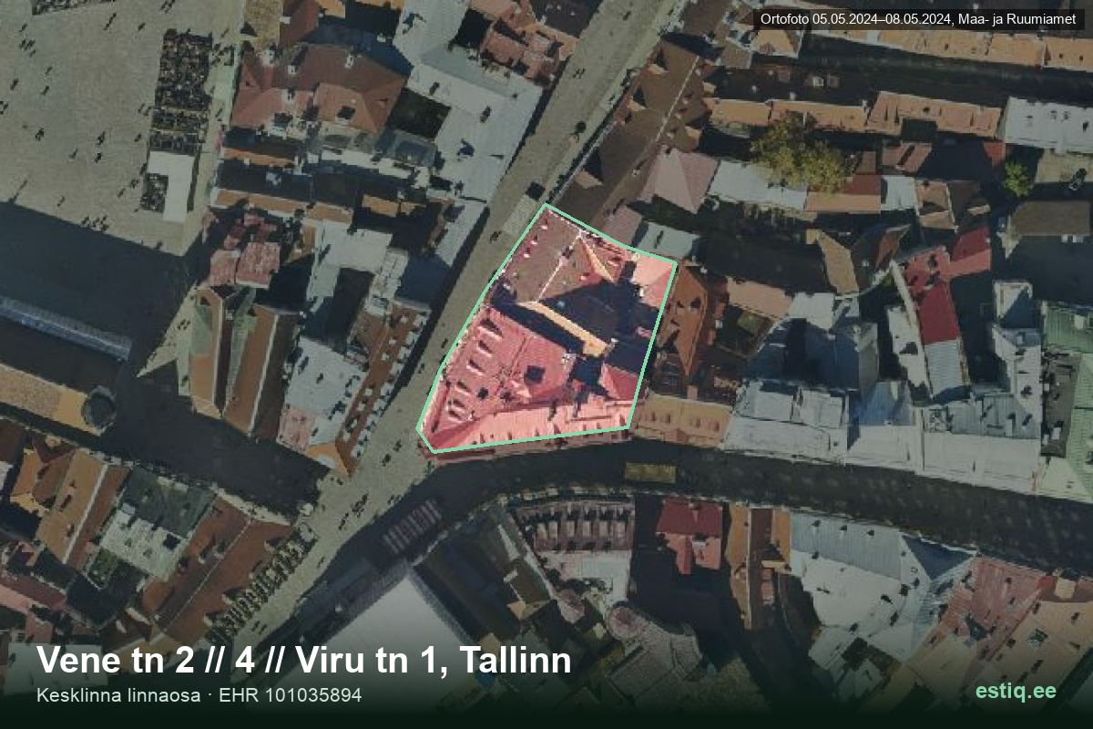 Vene tänav 2, Tallinn – ilmakuva rakennuksesta, ääriviiva rakennusrekisteristä (EHR)