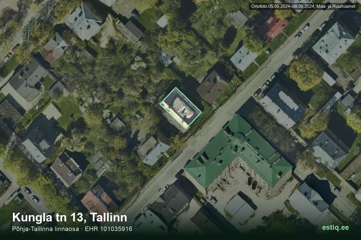 Kungla tänav 13, Tallinn – hoone aerofoto, kontuur ehitisregistri (EHR) andmetest