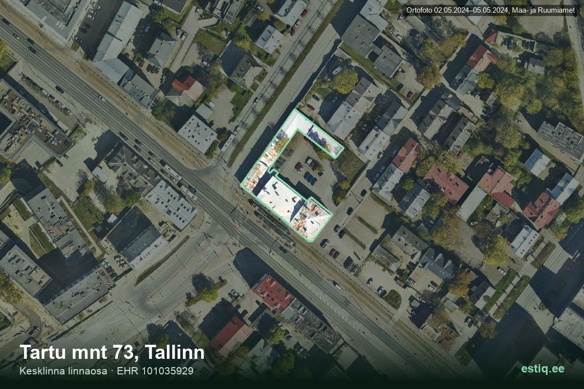 Tartu mnt 73, Tallinn – ilmakuva rakennuksesta, ääriviiva rakennusrekisteristä (EHR)