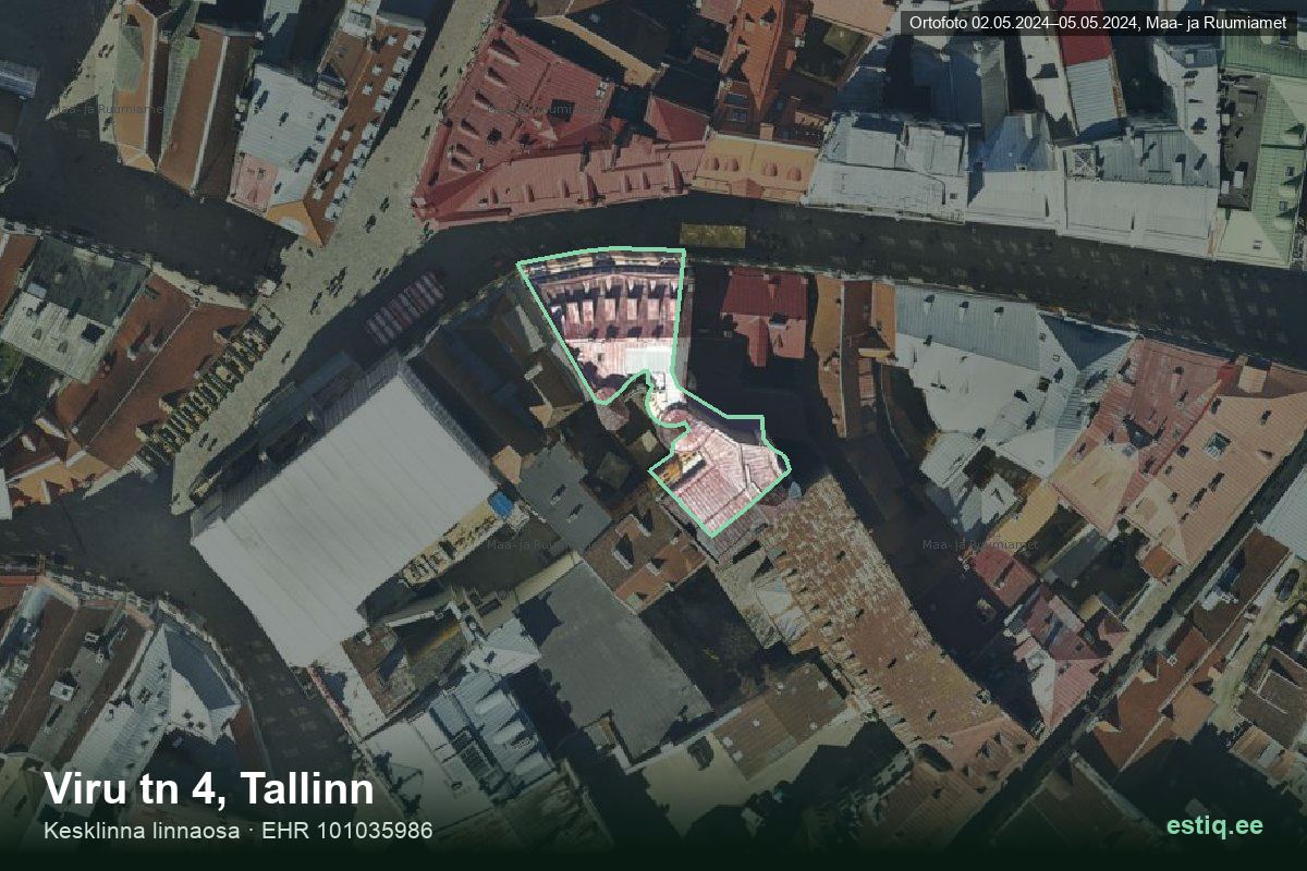 Viru tänav 4, Tallinn – aerial photo of the building, outline from the Building Register (EHR)