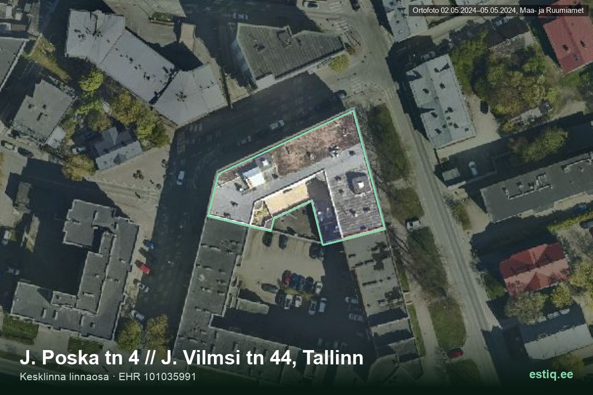 J. Poska tänav 4, Tallinn – аэрофото дома, контур по данным регистра строений (EHR)
