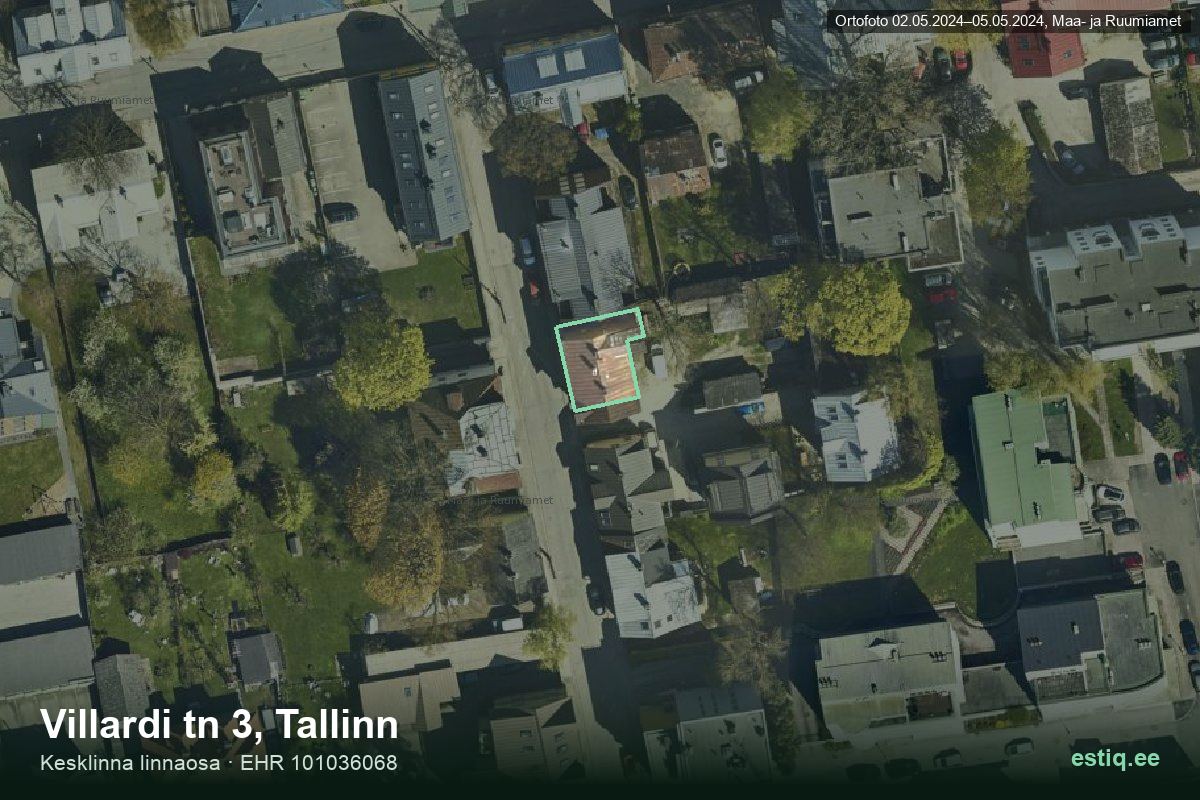 Villardi tänav 3, Tallinn – аэрофото дома, контур по данным регистра строений (EHR)