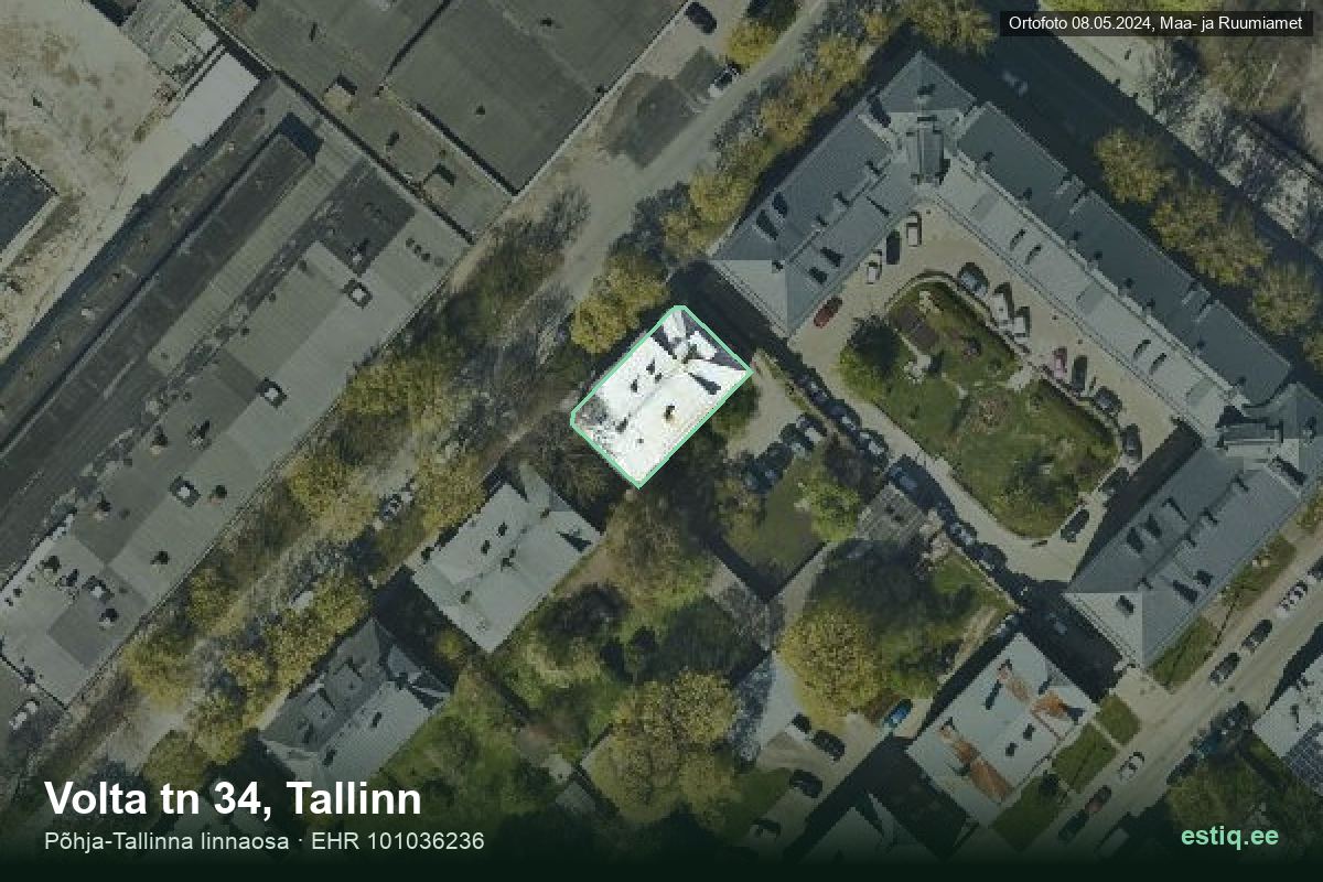 Volta tänav 34, Tallinn – ilmakuva rakennuksesta, ääriviiva rakennusrekisteristä (EHR)