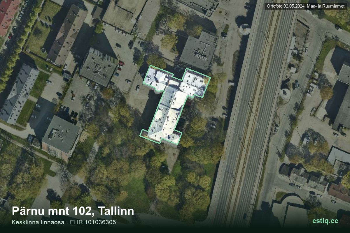 Pärnu mnt 102, Tallinn – hoone aerofoto, kontuur ehitisregistri (EHR) andmetest