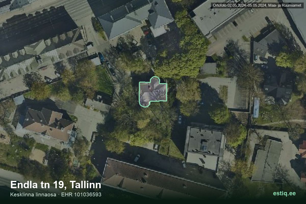 Endla tänav 19, Tallinn – hoone aerofoto, kontuur ehitisregistri (EHR) andmetest