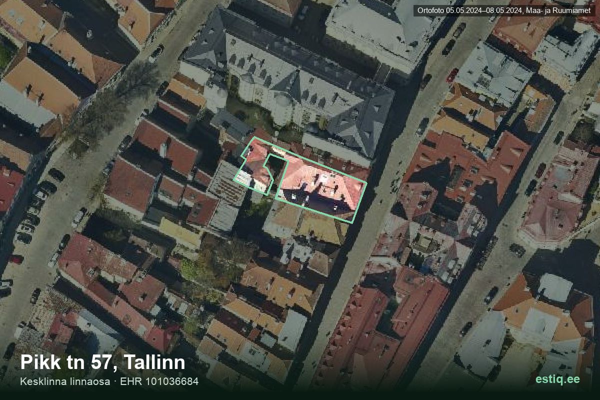 Pikk tänav 57, Tallinn – ilmakuva rakennuksesta, ääriviiva rakennusrekisteristä (EHR)