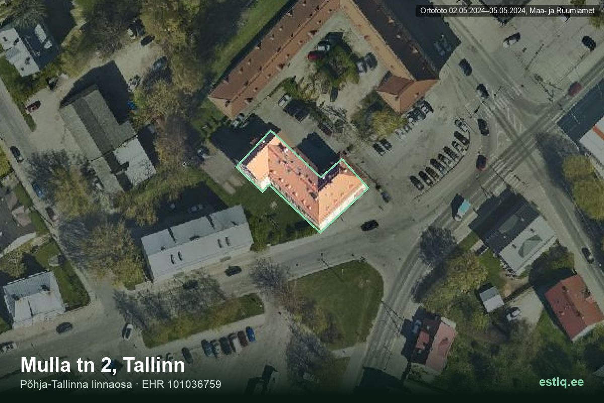 Mulla tänav 2, Tallinn – ilmakuva rakennuksesta, ääriviiva rakennusrekisteristä (EHR)