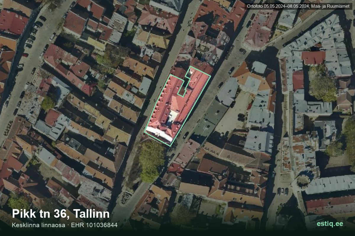 Pikk tänav 36, Tallinn – hoone aerofoto, kontuur ehitisregistri (EHR) andmetest