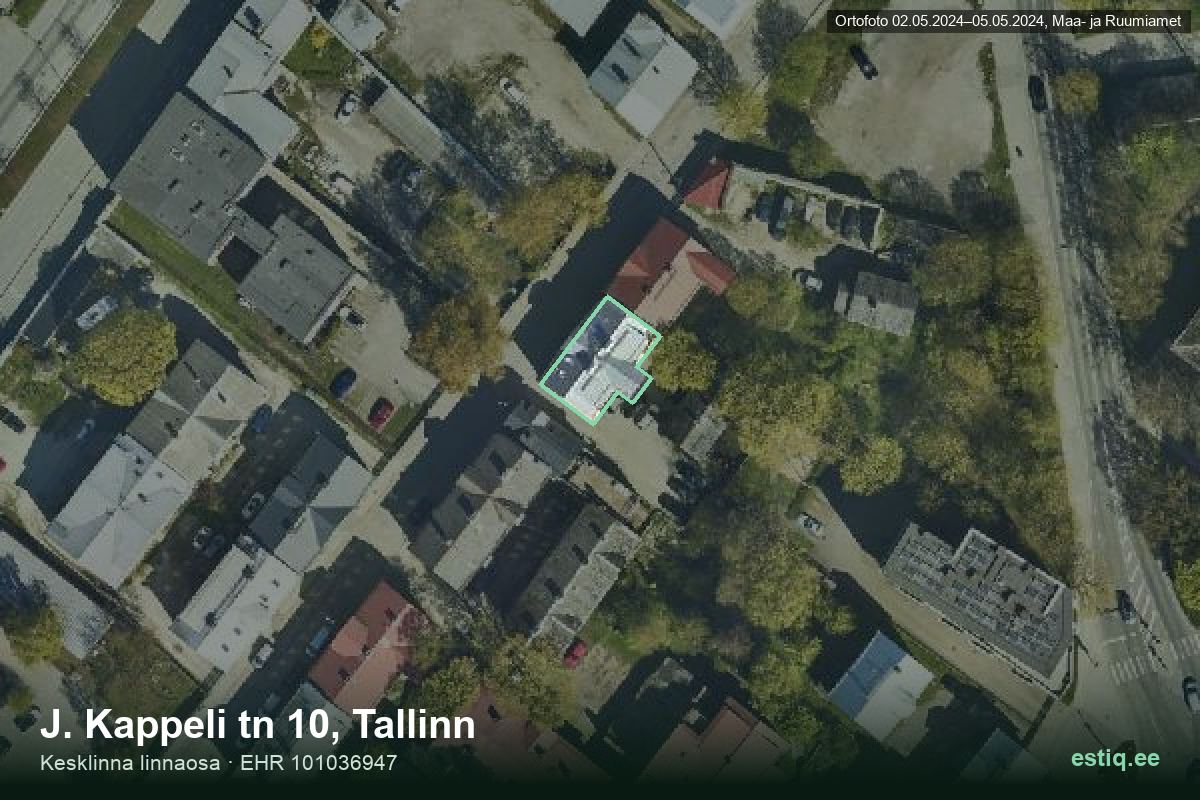 J. Kappeli tänav 10, Tallinn – aerial photo of the building, outline from the Building Register (EHR)
