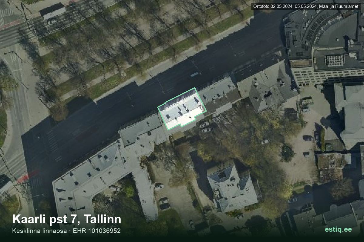 Kaarli pst 7, Tallinn – aerial photo of the building, outline from the Building Register (EHR)