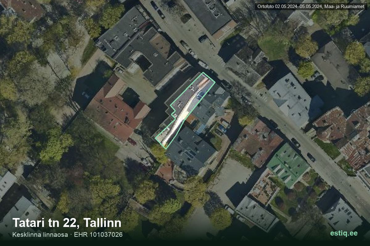 Tatari tänav 22, Tallinn – hoone aerofoto, kontuur ehitisregistri (EHR) andmetest