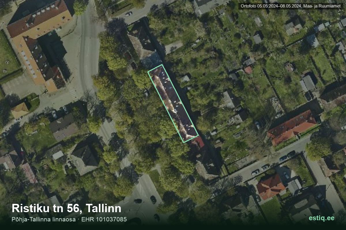 Ristiku tänav 56, Tallinn – hoone aerofoto, kontuur ehitisregistri (EHR) andmetest