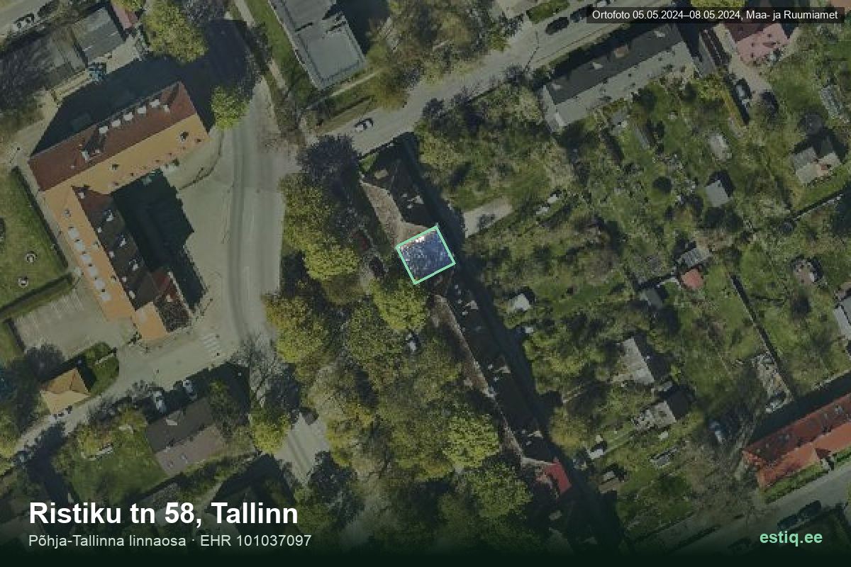 Ristiku tänav 58, Tallinn – аэрофото дома, контур по данным регистра строений (EHR)