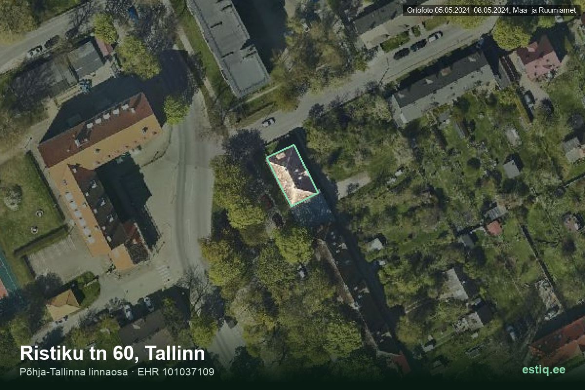Ristiku tänav 60, Tallinn – hoone aerofoto, kontuur ehitisregistri (EHR) andmetest