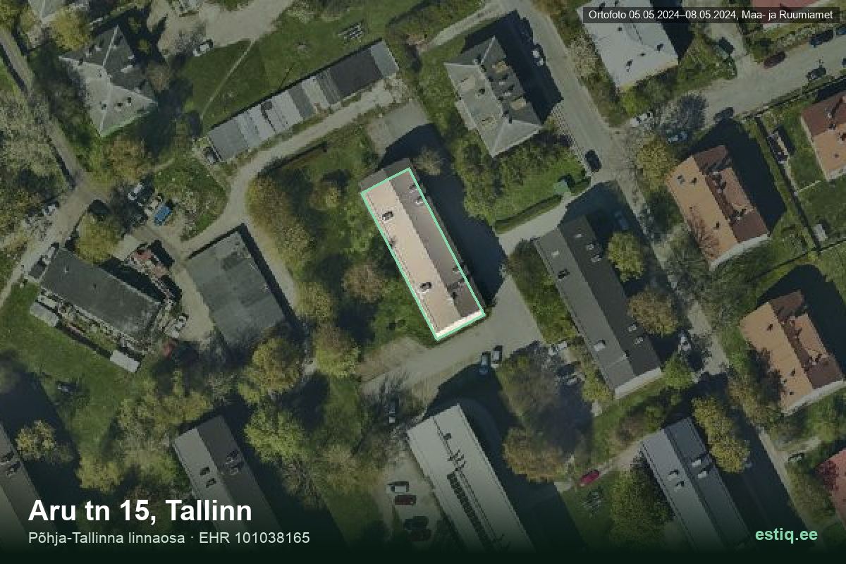 Aru tänav 15, Tallinn – ilmakuva rakennuksesta, ääriviiva rakennusrekisteristä (EHR)