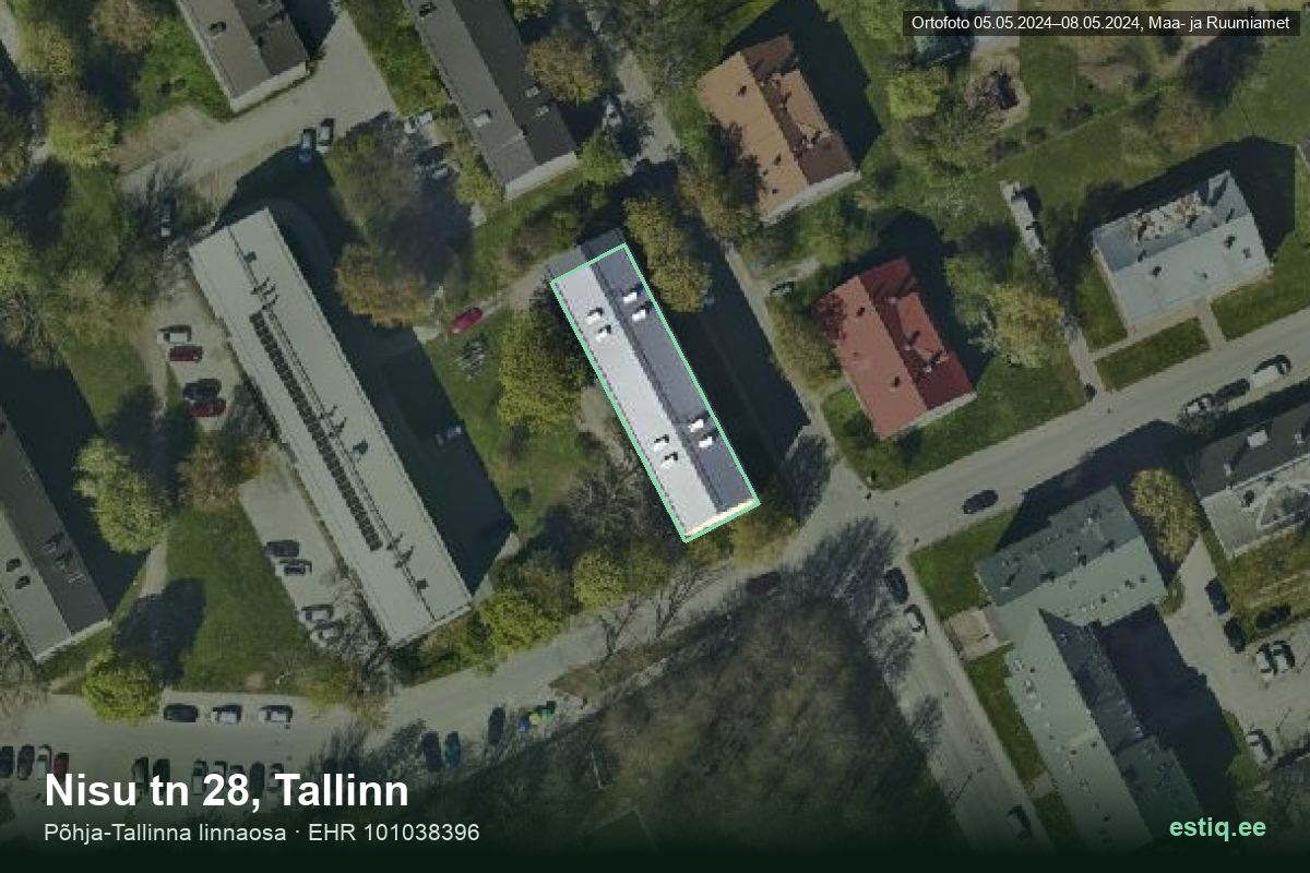Nisu tänav 28, Tallinn – ilmakuva rakennuksesta, ääriviiva rakennusrekisteristä (EHR)