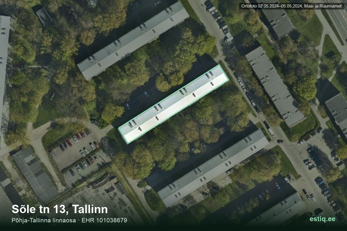 Sõle tänav 13, Tallinn – hoone aerofoto, kontuur ehitisregistri (EHR) andmetest