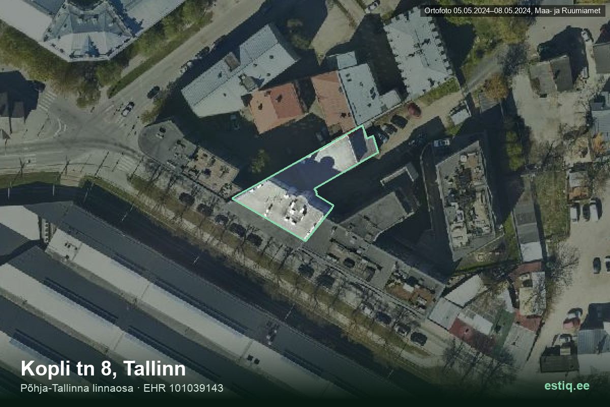 Kopli tänav 8, Tallinn – hoone aerofoto, kontuur ehitisregistri (EHR) andmetest