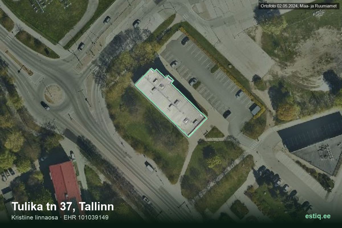 Tulika tänav 37, Tallinn – hoone aerofoto, kontuur ehitisregistri (EHR) andmetest