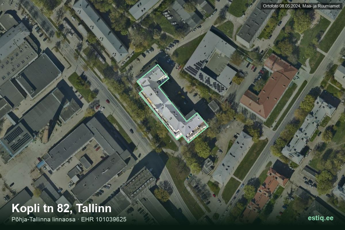 Kopli tänav 82, Tallinn – hoone aerofoto, kontuur ehitisregistri (EHR) andmetest