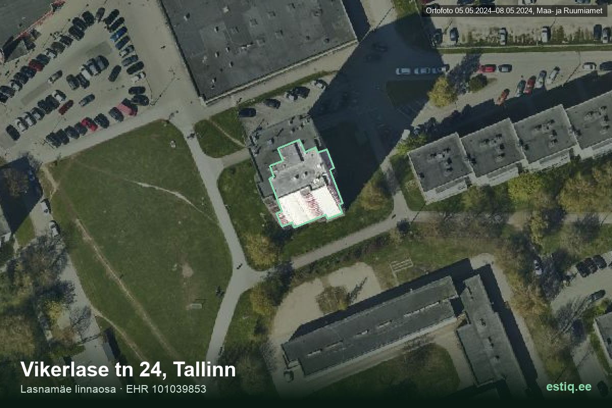 Vikerlase tänav 24, Tallinn – аэрофото дома, контур по данным регистра строений (EHR)