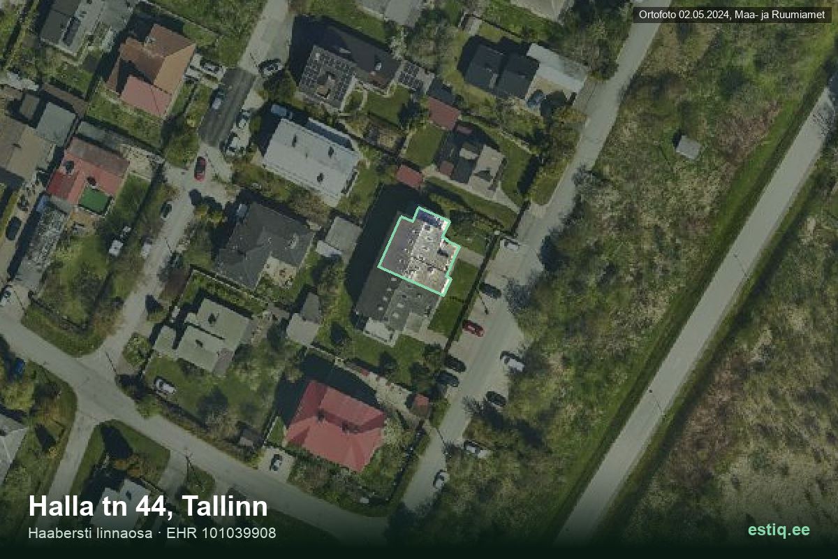 Halla tänav 44, Tallinn – hoone aerofoto, kontuur ehitisregistri (EHR) andmetest