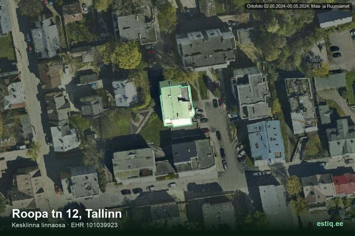 Roopa tänav 12, Tallinn – ilmakuva rakennuksesta, ääriviiva rakennusrekisteristä (EHR)
