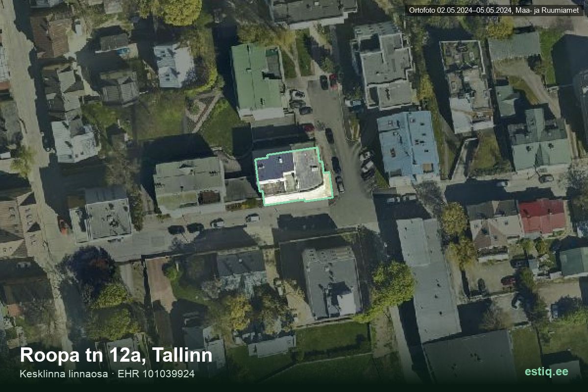 Roopa tänav 12a, Tallinn – аэрофото дома, контур по данным регистра строений (EHR)