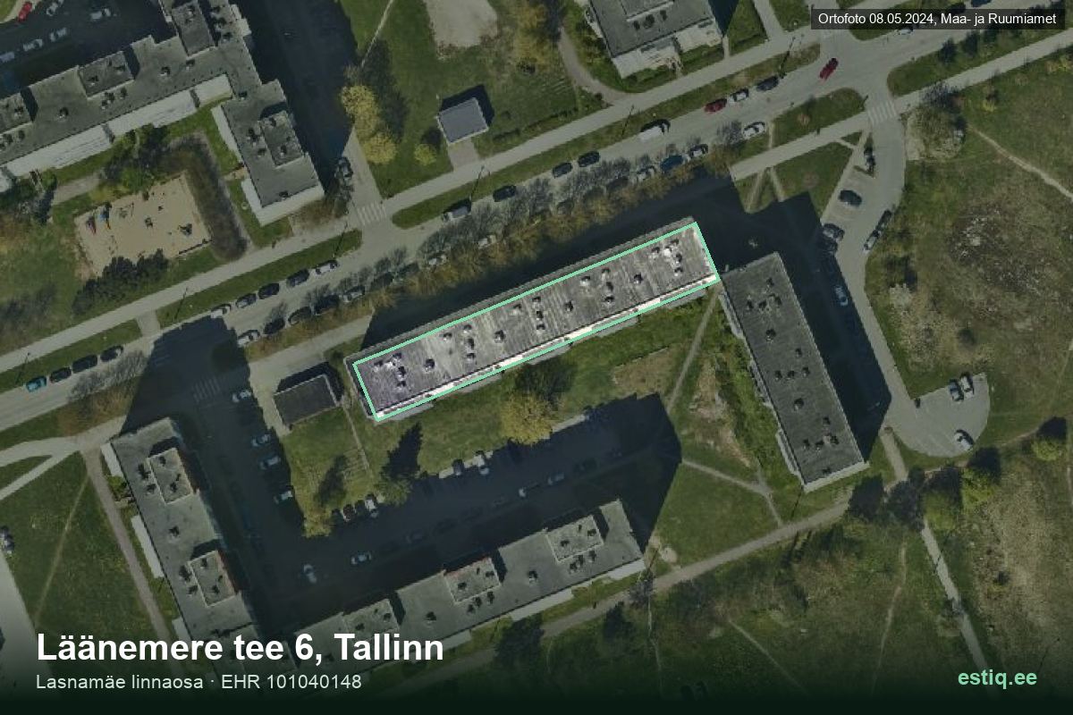 Läänemere tee 6, Tallinn – hoone aerofoto, kontuur ehitisregistri (EHR) andmetest