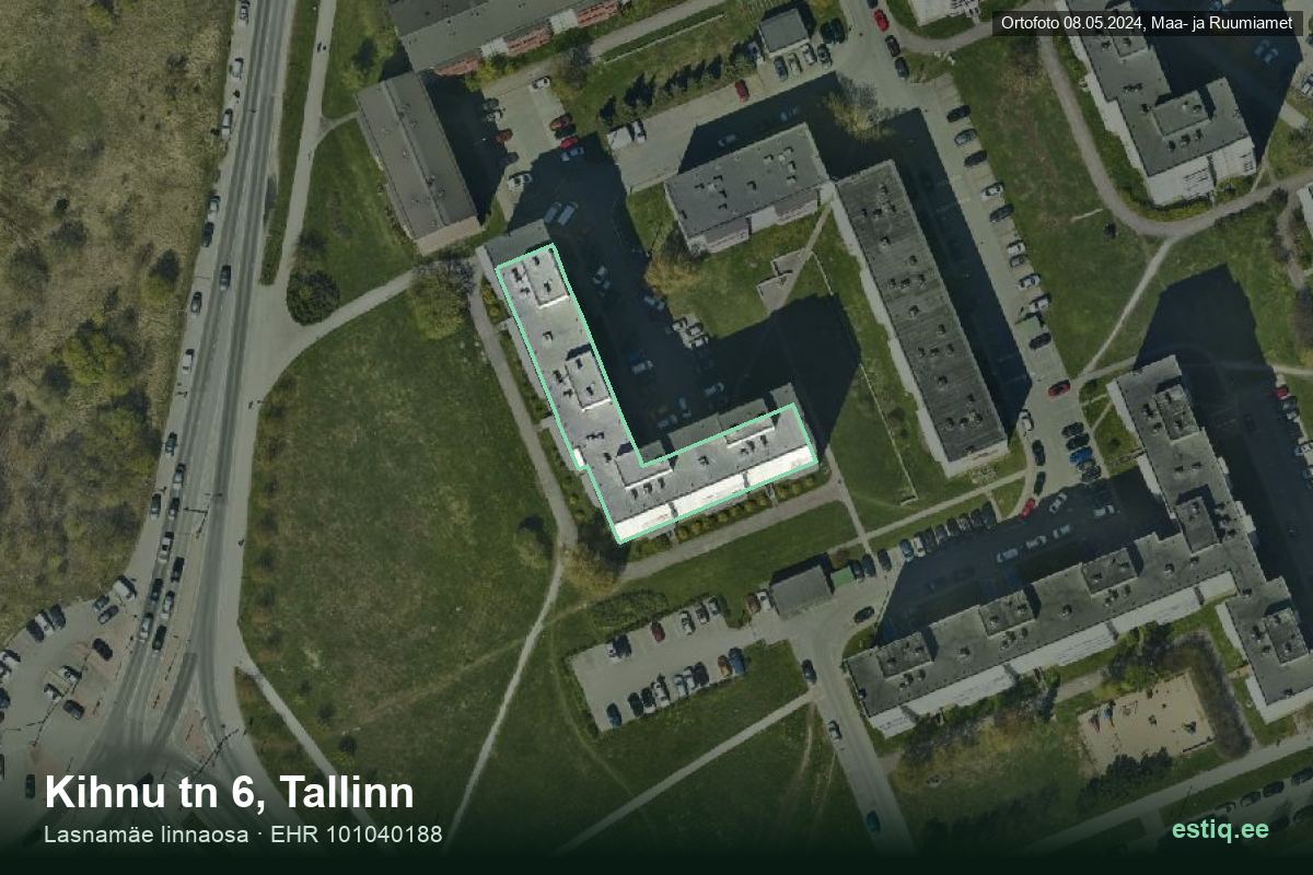 Kihnu tänav 6, Tallinn – hoone aerofoto, kontuur ehitisregistri (EHR) andmetest