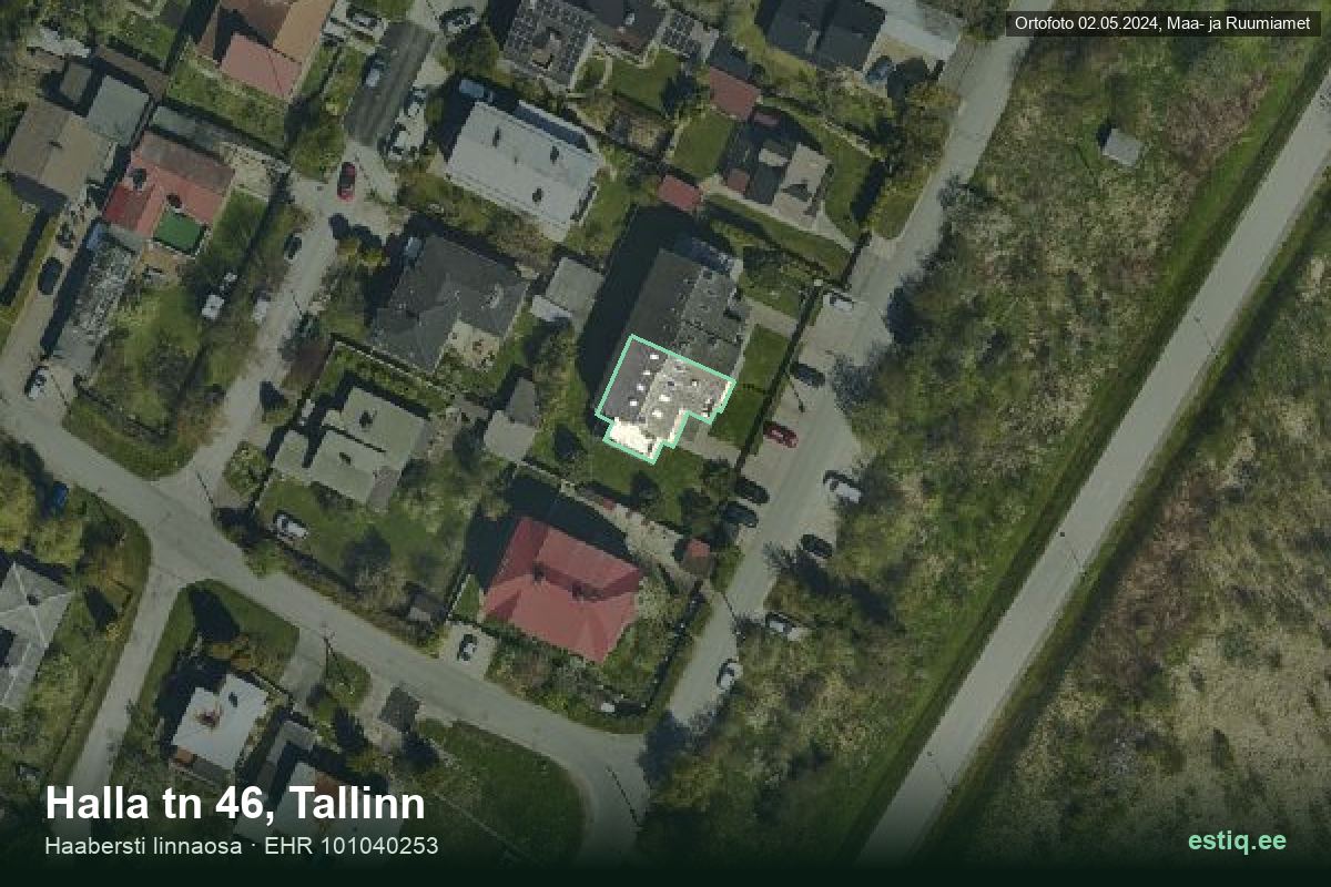 Halla tänav 46, Tallinn – аэрофото дома, контур по данным регистра строений (EHR)