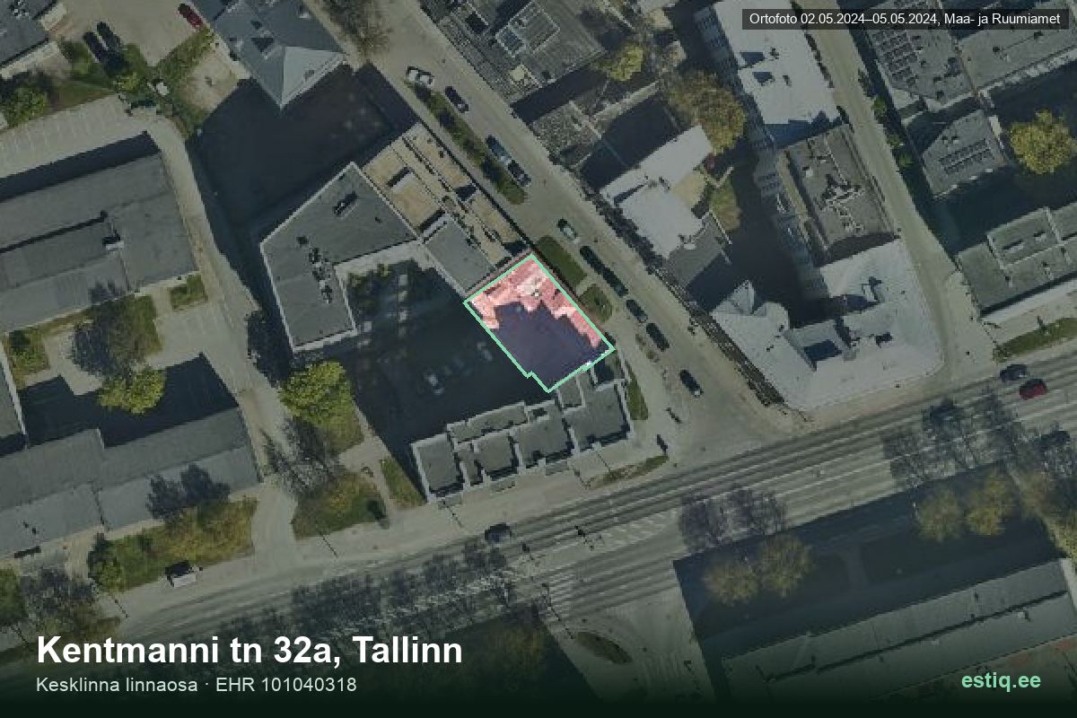 Kentmanni tänav 32a, Tallinn – ilmakuva rakennuksesta, ääriviiva rakennusrekisteristä (EHR)