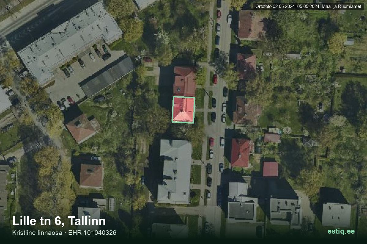 Lille tänav 6, Tallinn – аэрофото дома, контур по данным регистра строений (EHR)