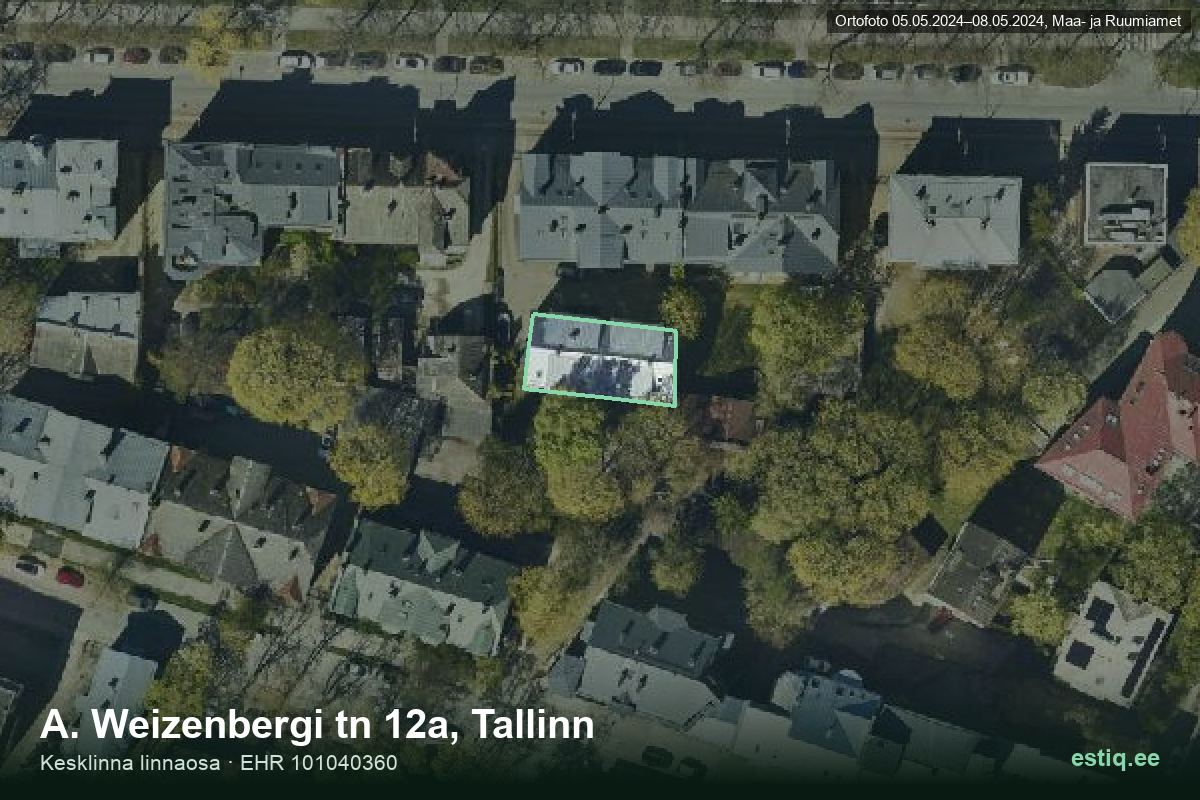 A. Weizenbergi tänav 12a, Tallinn – аэрофото дома, контур по данным регистра строений (EHR)