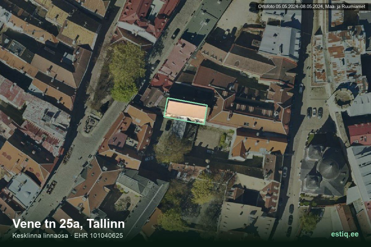 Vene tänav 25a, Tallinn – аэрофото дома, контур по данным регистра строений (EHR)