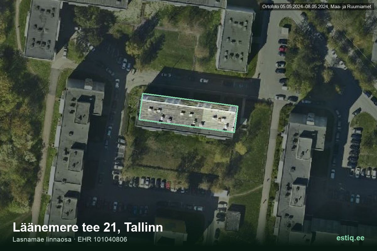 Läänemere tee 21, Tallinn – hoone aerofoto, kontuur ehitisregistri (EHR) andmetest
