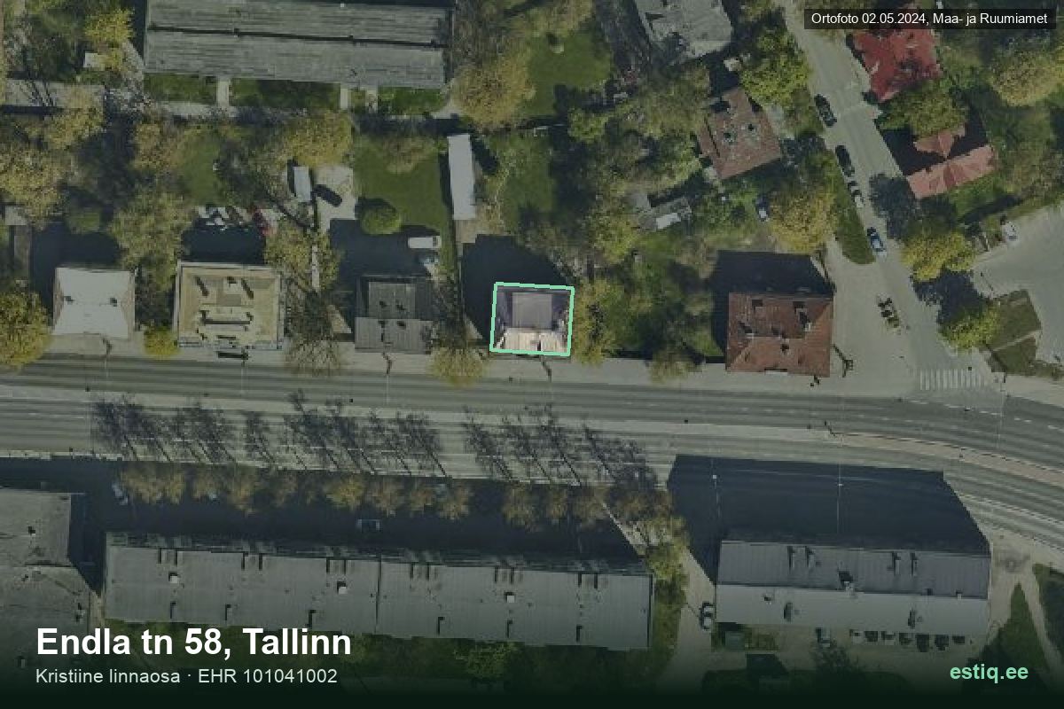 Endla tänav 58, Tallinn – hoone aerofoto, kontuur ehitisregistri (EHR) andmetest