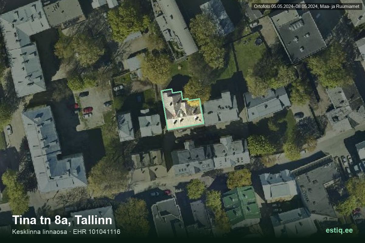 Tina tänav 8a, Tallinn – aerial photo of the building, outline from the Building Register (EHR)