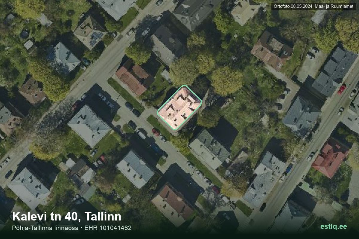 Kalevi tänav 40, Tallinn – hoone aerofoto, kontuur ehitisregistri (EHR) andmetest