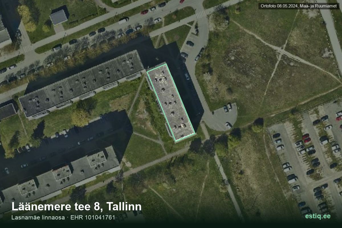 Läänemere tee 8, Tallinn – hoone aerofoto, kontuur ehitisregistri (EHR) andmetest