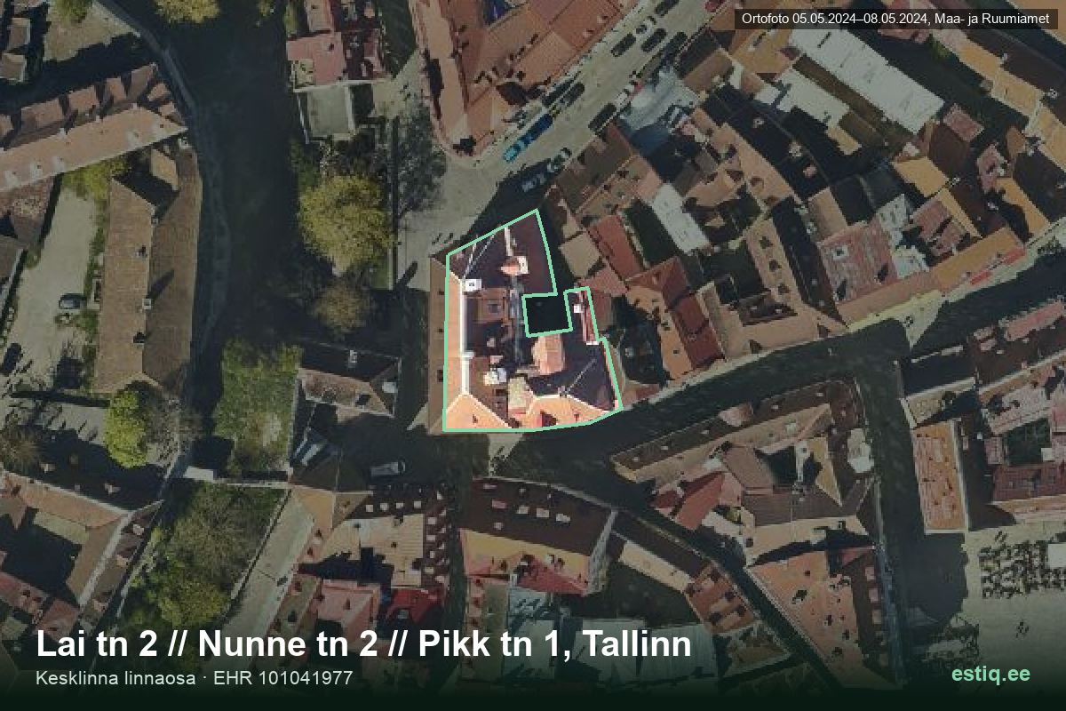Lai tänav 2, Tallinn – ilmakuva rakennuksesta, ääriviiva rakennusrekisteristä (EHR)