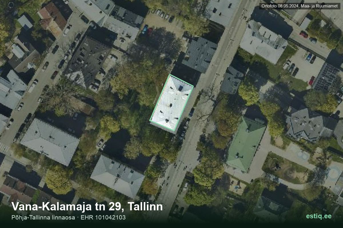 Vana-Kalamaja tänav 29, Tallinn – hoone aerofoto, kontuur ehitisregistri (EHR) andmetest