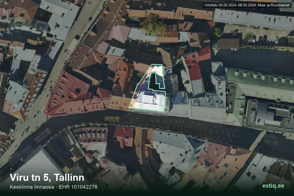 Viru tänav 5, Tallinn – аэрофото дома, контур по данным регистра строений (EHR)