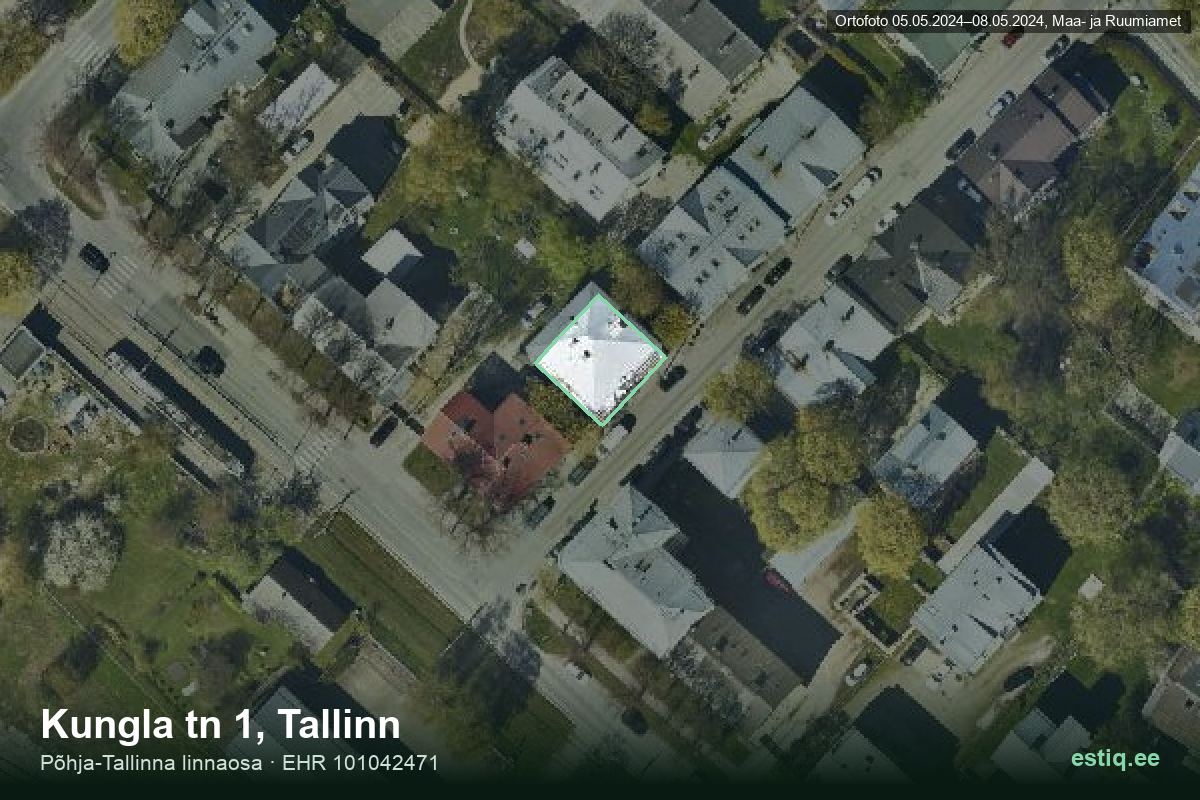 Kungla tänav 1, Tallinn – аэрофото дома, контур по данным регистра строений (EHR)