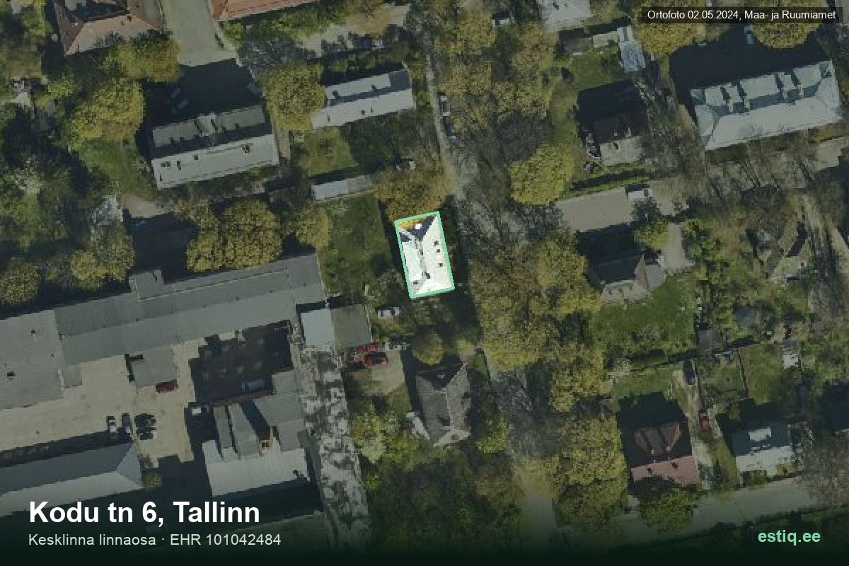 Kodu tänav 6, Tallinn – hoone aerofoto, kontuur ehitisregistri (EHR) andmetest
