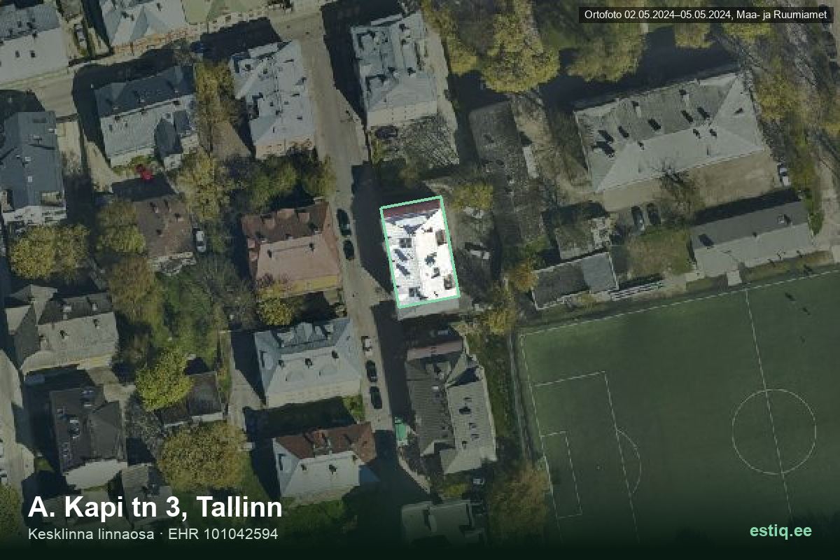 A. Kapi tänav 3, Tallinn – hoone aerofoto, kontuur ehitisregistri (EHR) andmetest